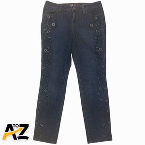 Style & Co Denim Womens Pants SIze 8 Petite Straight Leg Ankle Pockets Flower